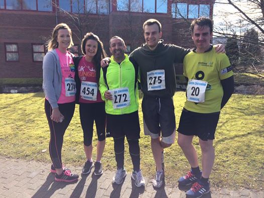 Stephen Pammenter and his Swansway friends having finished the Crewe Air Products 10k run.