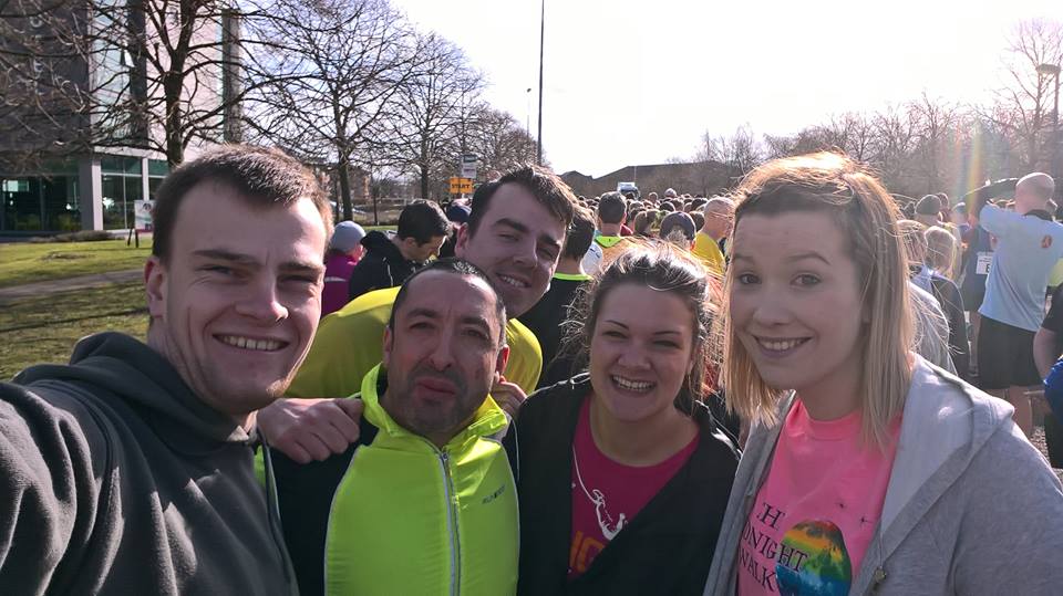 Stephen Pammenter and his Swansway friends ready to run the Crewe Air products 10k race.