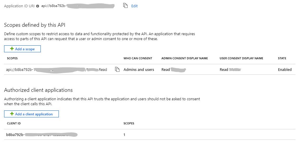 Example expose API settings taken from Azure